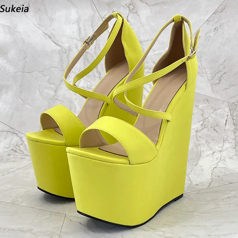 Sukeia fait à la main femmes plate-forme sandales mat Ultra talons compensés bout ouvert magnifique jaune vert rouge chaussures de fête taille américaine 5-15