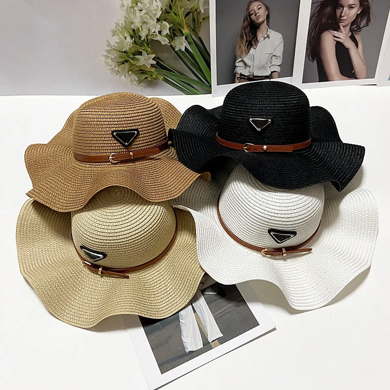 Kvinnors designer ruffled stråhatt mode stickad hatt mössa för män kvinna breda grim mössor sommar hinkla utomhus strand hattar 8 stil 0605033