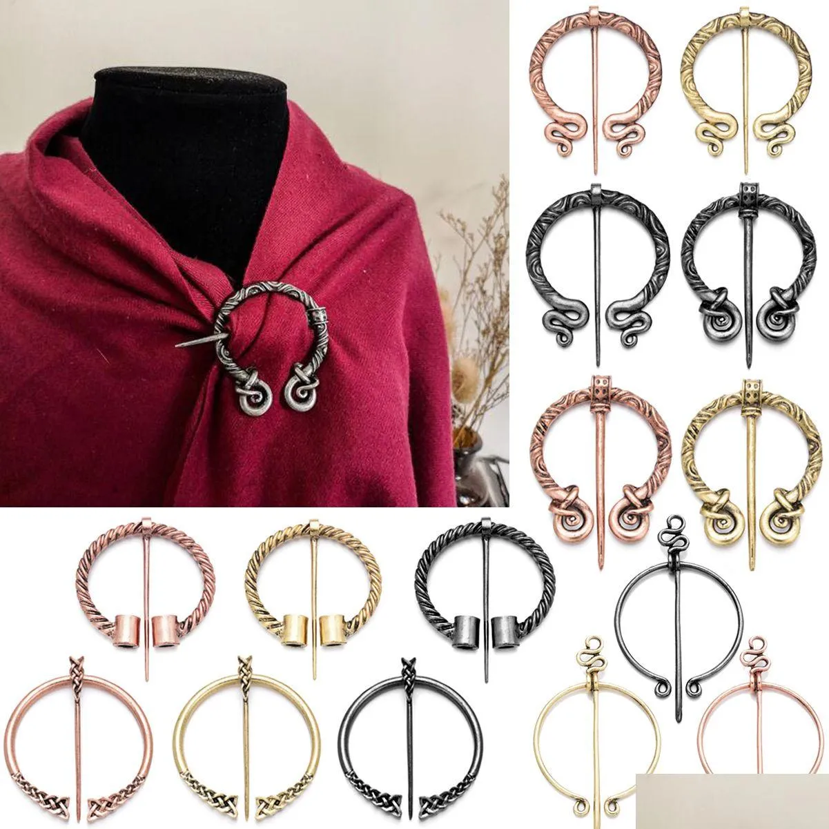 Pins Brooches New Fashion Antique Copper Sier Vintage Womens Scarf Pin Brooch Cardigan Sweater Lapel Round Pins Clip Jewe Dh0Bf