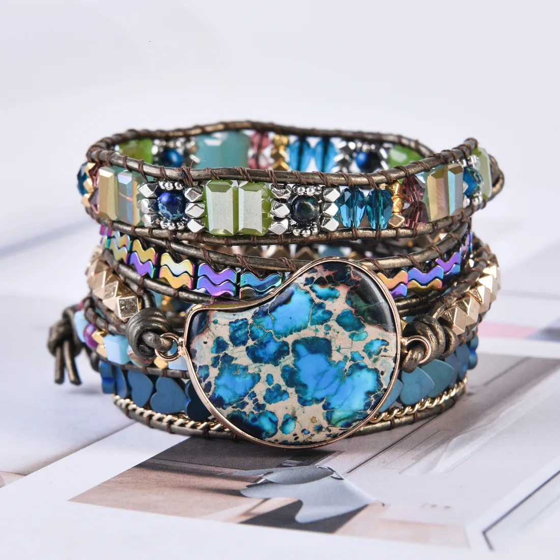 Blue Irregular Natural Stones Imperial Jasper Wrap Bohemian