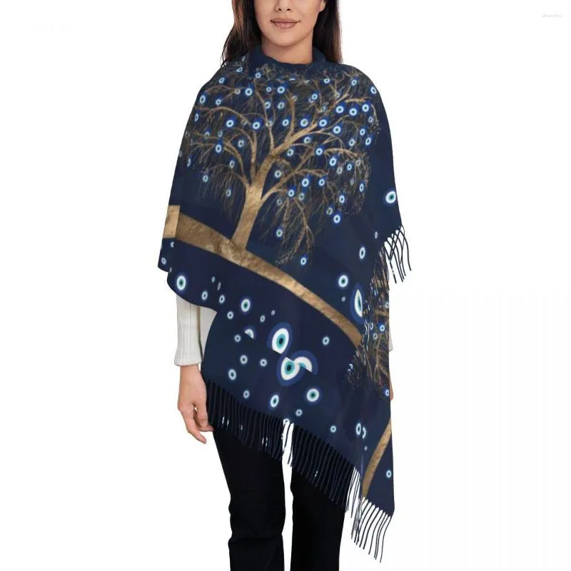 Sjaals dame long charme boom goud op donkerblauwe vrouwen winter herfst