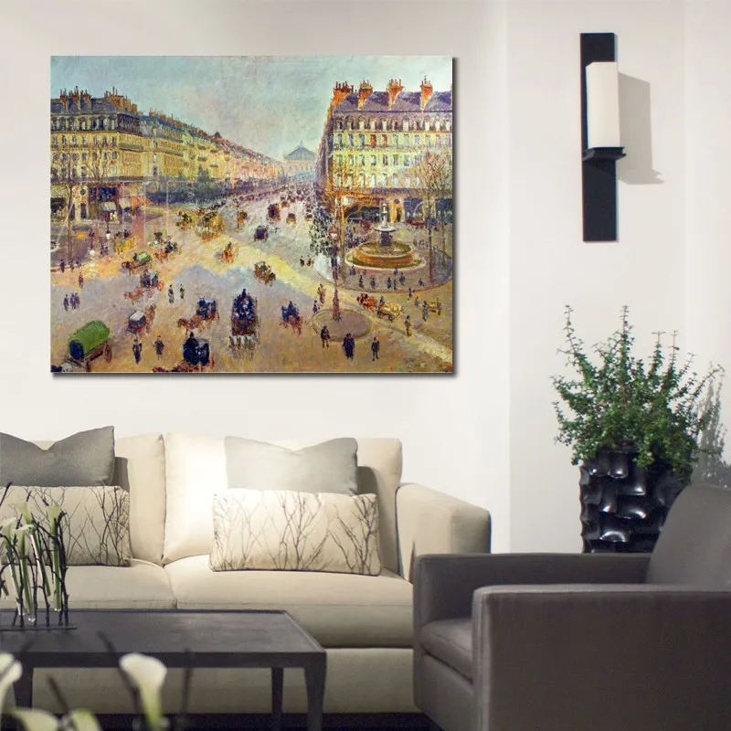 Arte su tela impressionista The Avenue De L Opera Camille Pissarro Dipinto ad olio Paesaggio fatto a mano Arredamento moderno della camera da letto