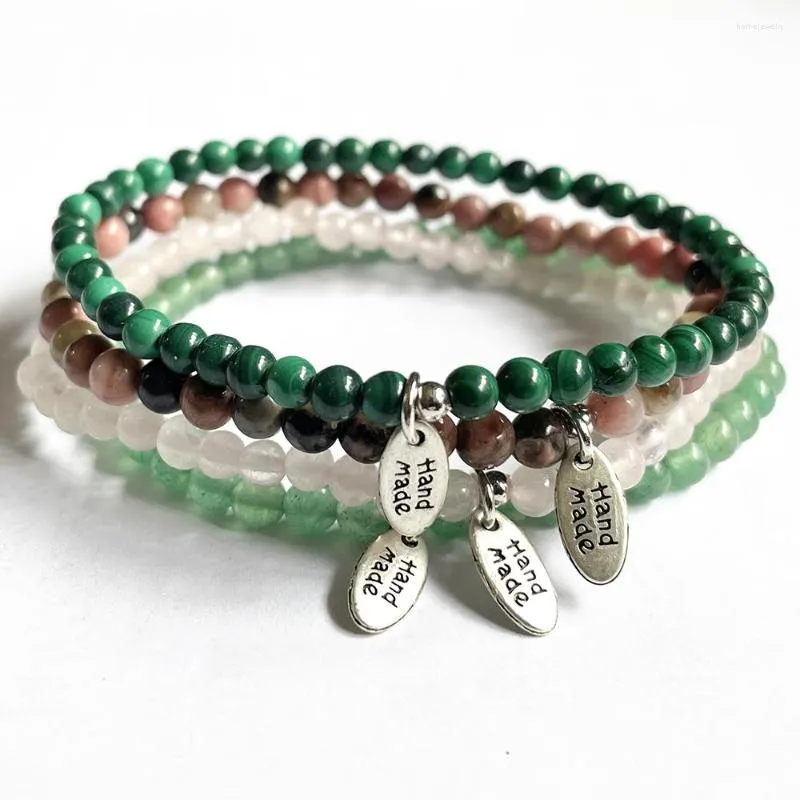 Länkarmband MG1814 Design 4 mm klass Malachite Rose Quartz Green Aventurnie Rhodonite Gemstone Armband Set Handgjorda handledsmalor