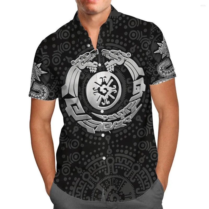 Heren Casual Shirts Aztec Mayan Snake Kalender Zon 3D Shirt Hawaii Mannen Zomer Korte Mouw 2023 Oversized 5XL Chemise homme