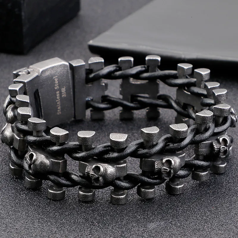 Handmade Gothic Biker Skull Bracelet For Men Vintage Punk