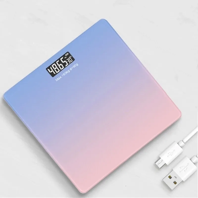 Body Weight Scales Digital Scale Gradients Color Bathroom Floor Glass LED Weighing USB Charging 230606