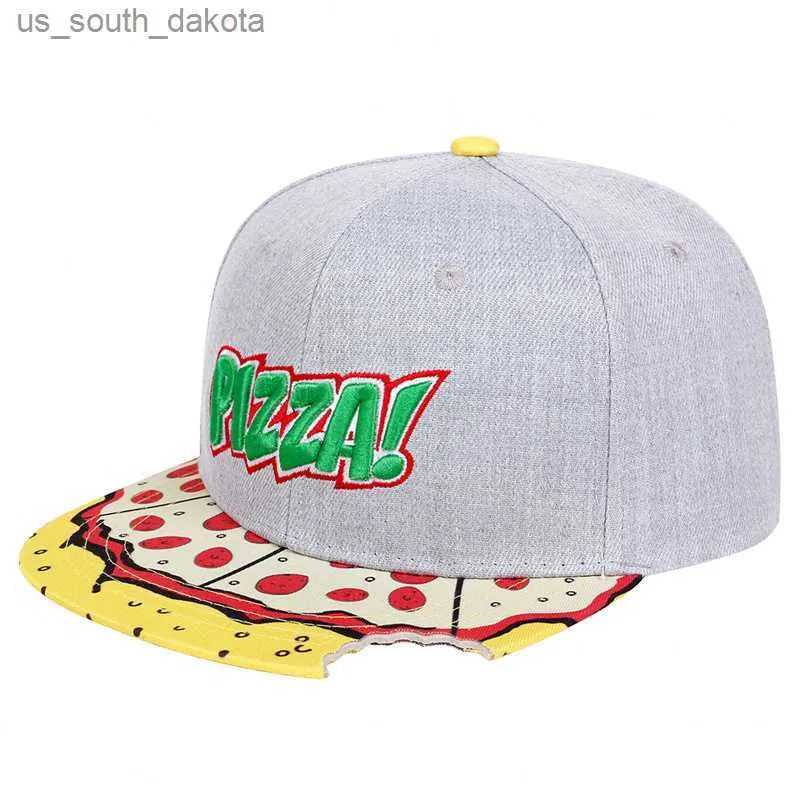 Модная пицца бейсболка Cartoon Animation Hotkback Hapback Hip Hom Headwear Outdoor Casual Sun Hats Спортивные шапки Оптовая L230523