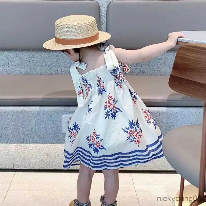 소녀의 드레스 여자 드레스 아이스 플라워 블로그 스트라이프 공주 파티 여름 새로운 패션 아기 어린이 어린이 의류 r230607