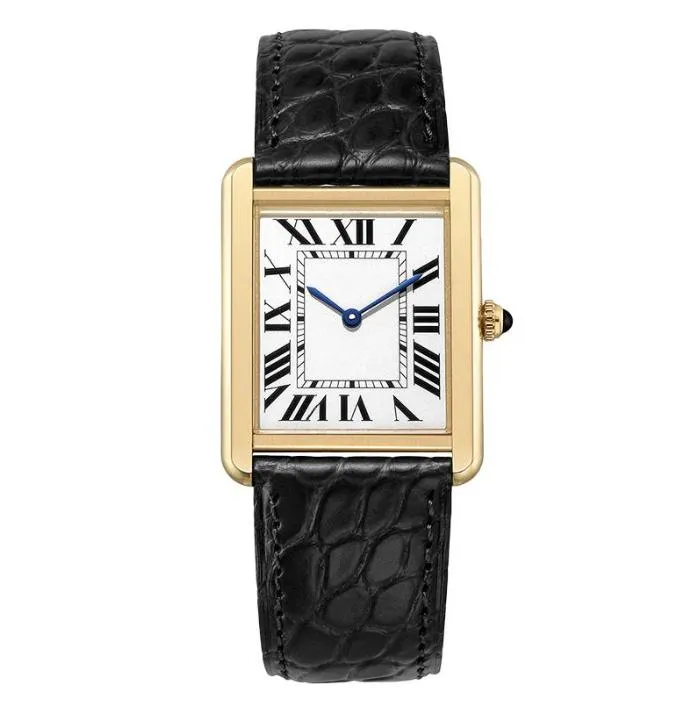 U1 Top AAA Geometric Rectangle Tank armbandsur Senior Must Quartz Series Watches Kvinna Titta på svart läder Sapphire Crystal Glass Ultra Thin Lady Wristwatches