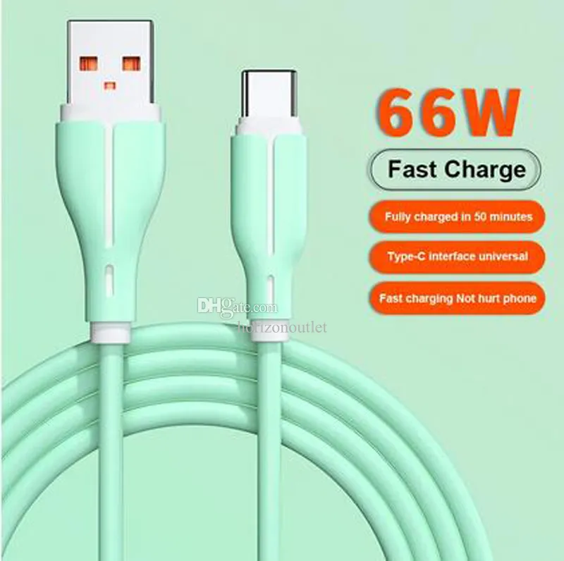 6A 66W USB Type C Câbles de charge ultra rapides pour smartphones Android 1M 1.5M 2M Lignes de données de charge flash rapide pour Huawei OPPO Xiaomi Glory VIVO dans un sac OPP Candy Colorful