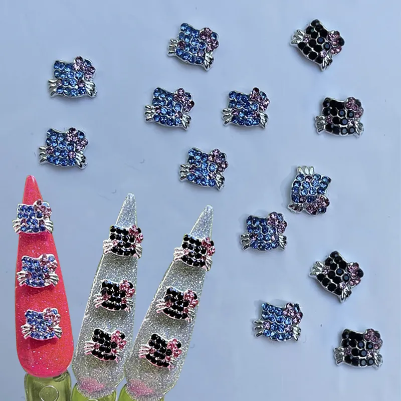 Nagelkonstdekorationer 10st 3d Kawaii katt charms guldlegering smycken söt kristall manikyr dekoration tillbehör 230606