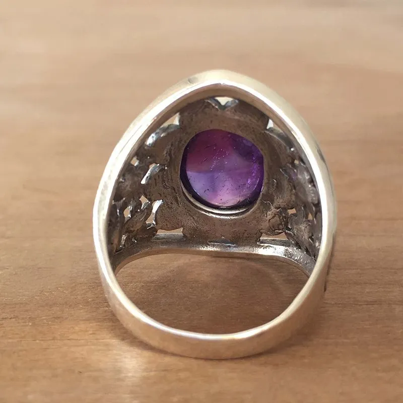 Creative personality crack Ring Natural Amethyst Rings Silver Jewelry Wedding Anniversary Party Ring Gifts for Women