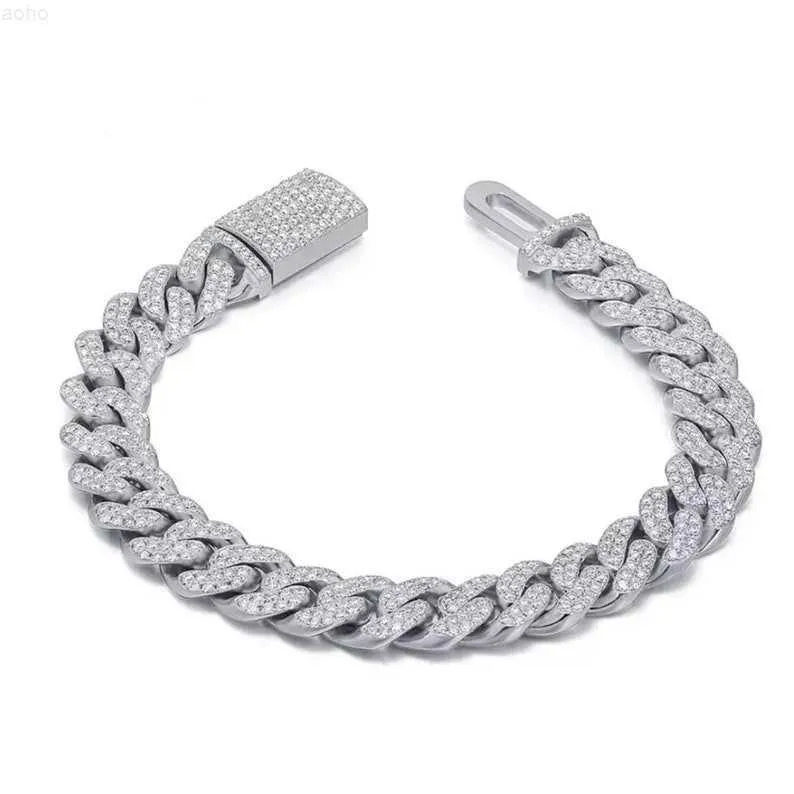 8mm Luxe Iced Out 925 Sterling Silver Moissanite Cuban Link Bracelet Hip Hop Bijoux