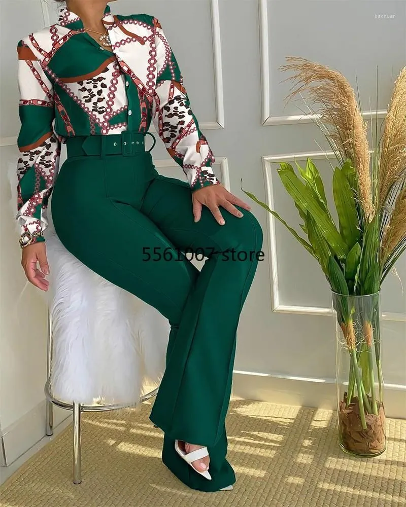 Vêtements ethniques imprimer vêtements africains pour femmes 2 pièces ensemble chemise hauts et pantalons pantalons costumes mode à manches longues décontracté bureau dame