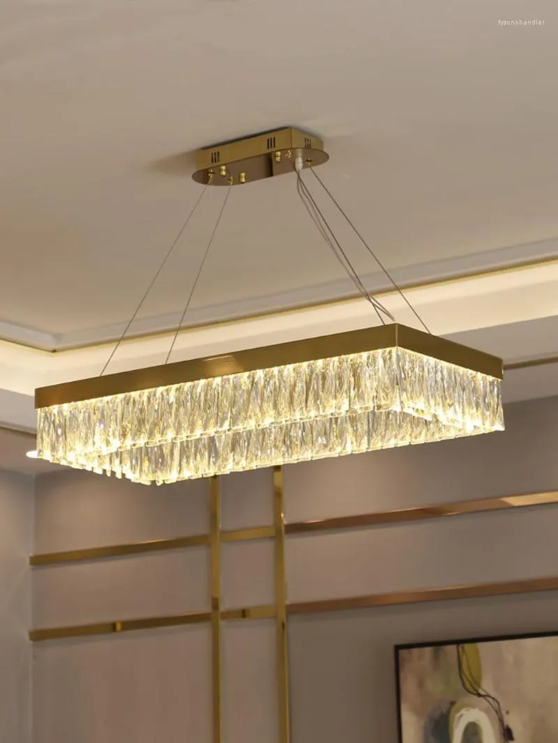 Kolye lambalar LED lamba lüks basit modern oturma odası kristal yatak odası tasarımcısı dikdörtgen parıltı asılı ışık