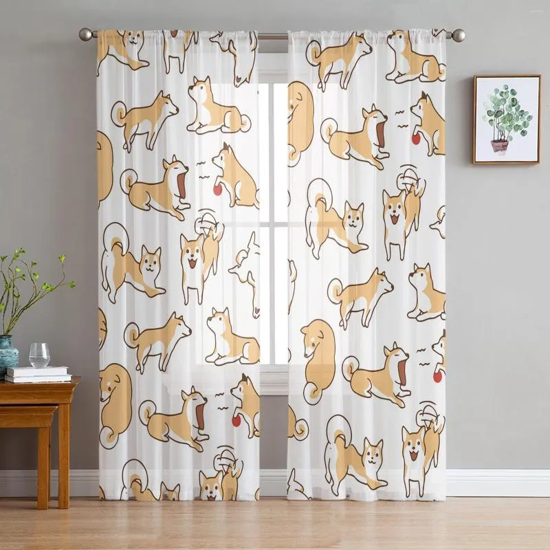 Cortina animal fofo cachorro cortinas de janela quarto moderno drapeado transparente tule sanefas sala cozinha voal