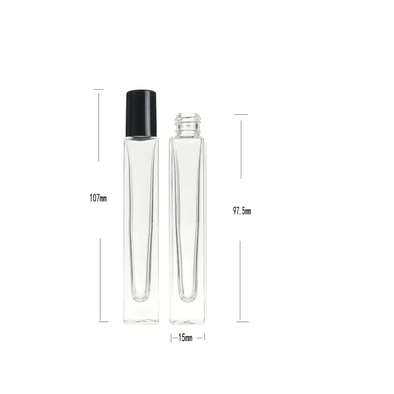 10ml vide stylo carré verre clair rouleau sur bouteille avec bouchon en or en acier inoxydable bille roulante pour huile essentielle parfum de qualité supérieure