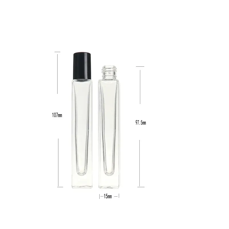 Rolo de vidro transparente quadrado de 10 ml em garrafa com tampa dourada em aço inoxidável para perfume de óleo essencial de alta qualidade