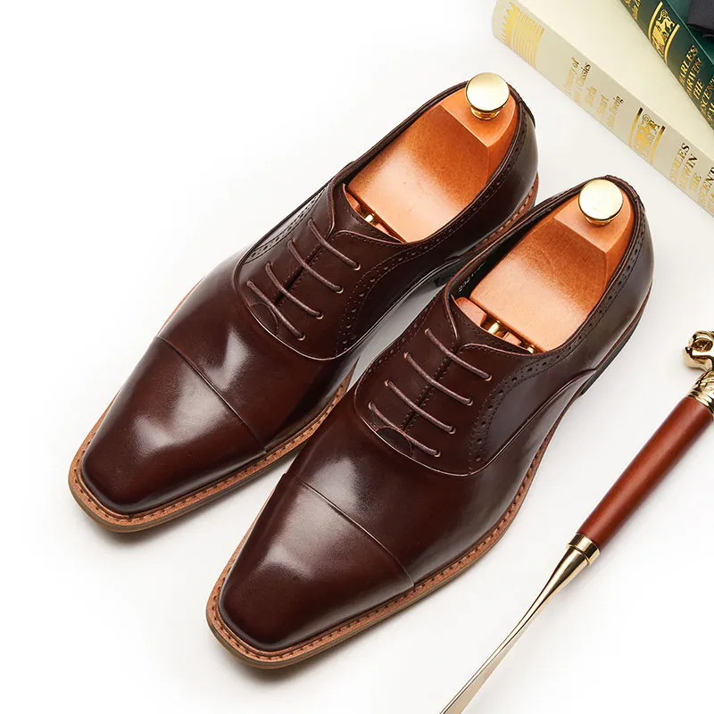 Calssic Mens Leather Leather Brown Lace Up Oxfords Shoes for Wedding