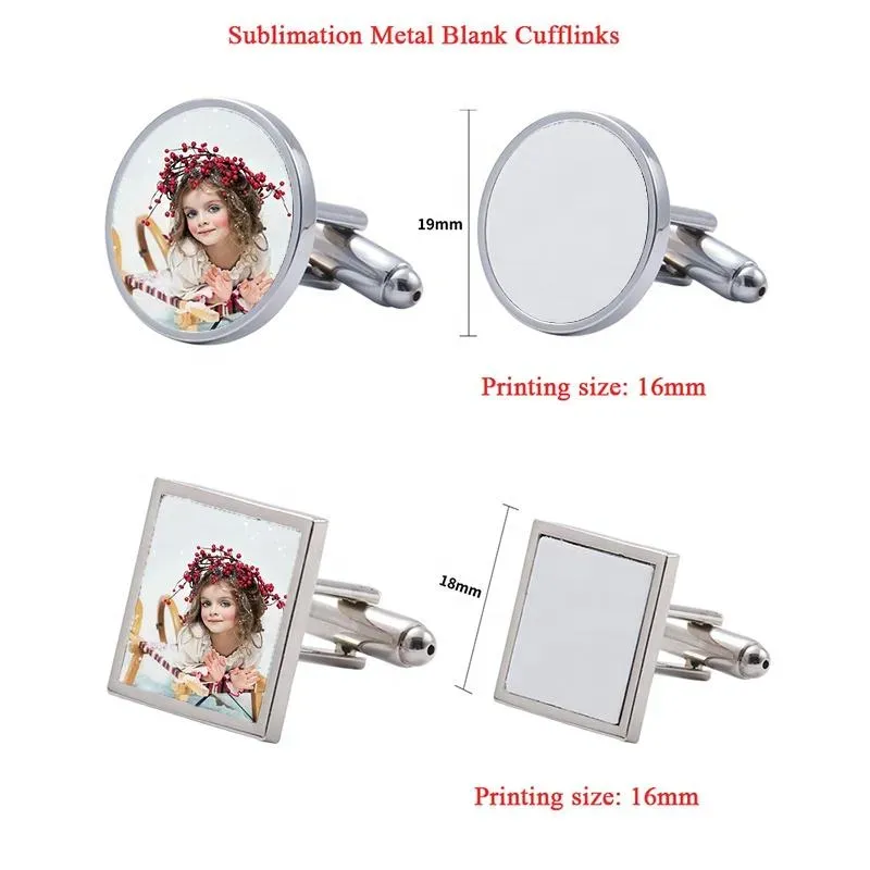 Party Sublimation Mental Blank Cufflink Round Square Cuff Links Zinc Alloy Cloth Cufflinks Backs DIY Design Crafts JN08