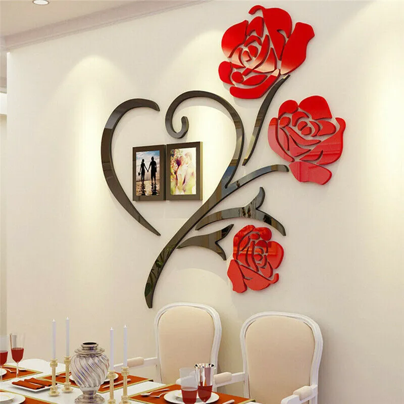 Acryl Family Love Rose Wall Kalekale 3D DIY Photo Ramka naklejki ścienne Mural Domowe Dekor Dekal Ornament