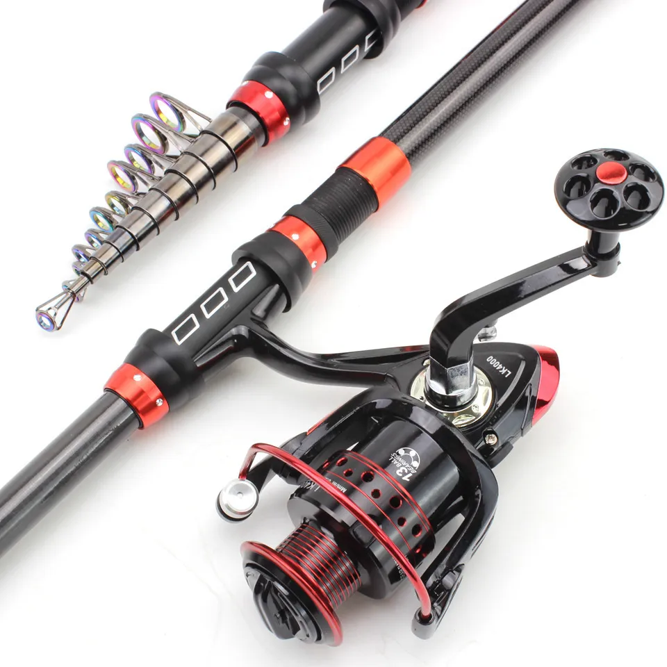 2.1M Fishing Rod Reel Set, Spinning Rod Reel Combo, Carbon Fishing Rod with  Fishing Rod, 44cm Foldable Fishing Rod, sea Fishing Rod Spool Combination