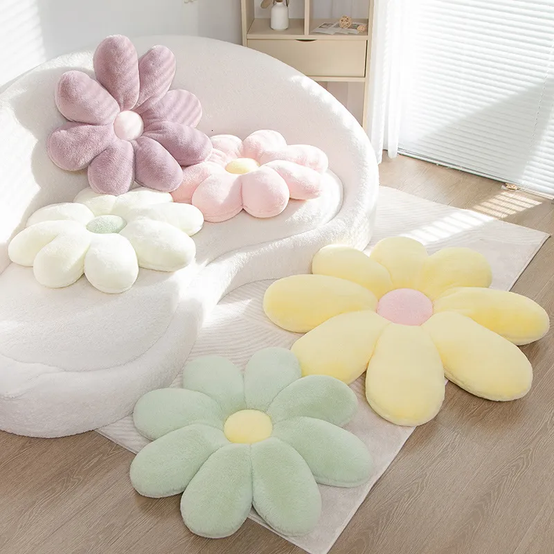 Plush Pillows Cushions Cute Flower Throw Pillow Lifelike Daisy Toy Stuffed Plant Fluffy Home Sofa Decor Baby Kids Mat 230608