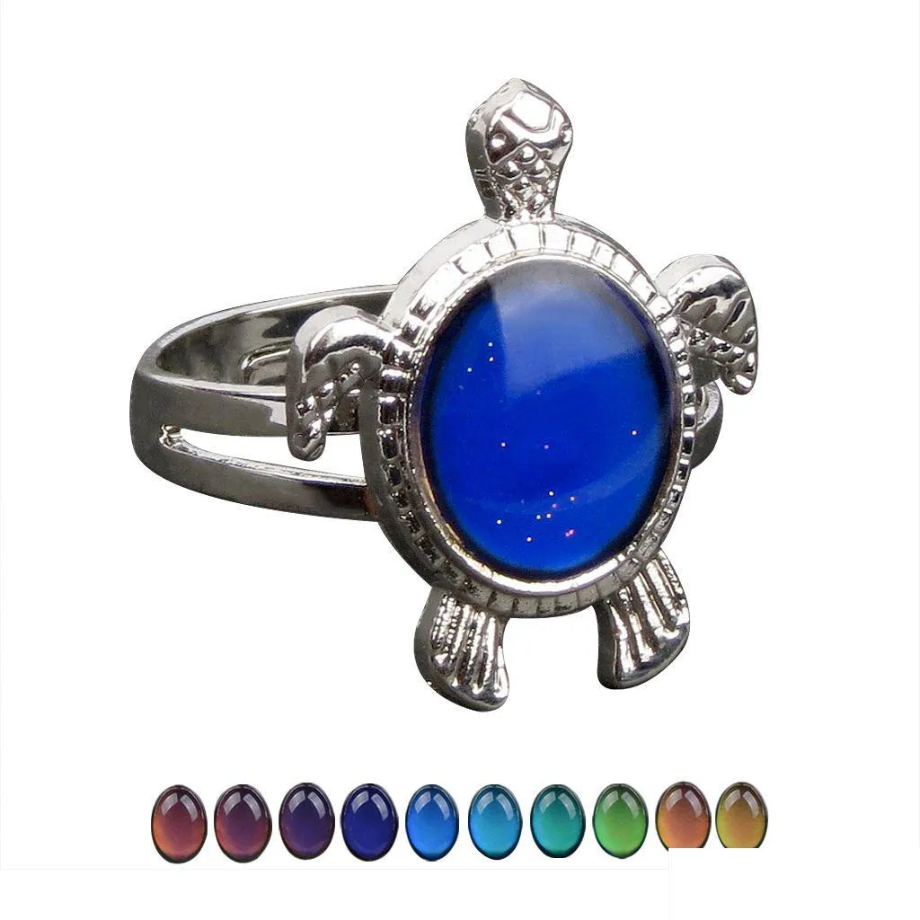 Band Rings Turtle Mood Ring Color Change Emotion Feeling Temperature Control Women Drop Delivery Jewelry Dhrd3