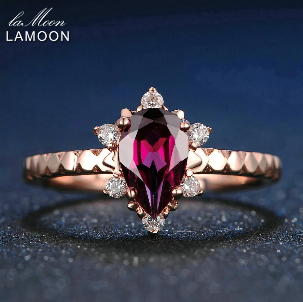 Alianças de casamento LAMOON anel de prata esterlina 925 pedras preciosas granada para mulheres banhado a ouro rosa 18K pulseira joias finas LMRI024 230608