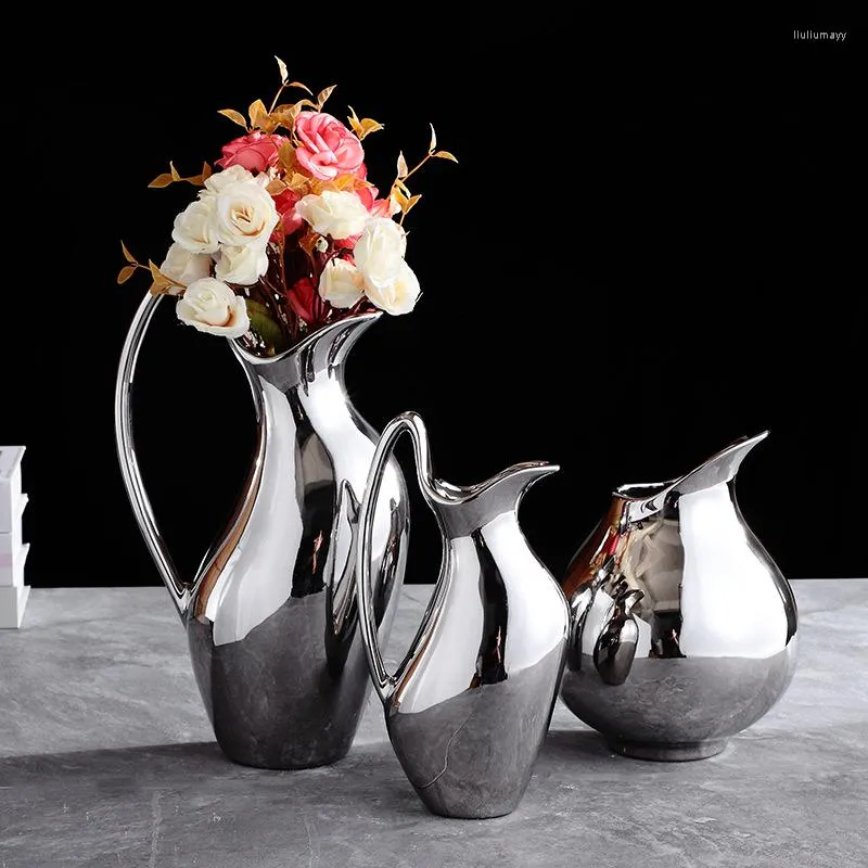 Vasi Vaso nordico Ornamenti di fiori secchi Creativo Placcato argento Modello in ceramica Soggiorno Decorazione regalo
