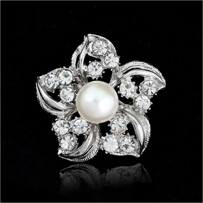 Pins Brooches Brooch For Women Broches Fashion Vintage Rhinestone Clear Crystal Flower Sier Christmas Drop Delivery Jewelry Dhstr