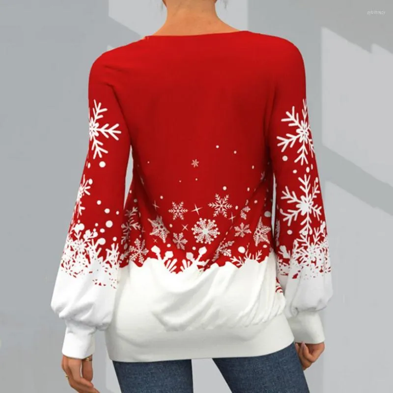 Women's Blouses Lady Christmas Top Colorful Blouse Snowflake Pattern Xmas Sweatshirt