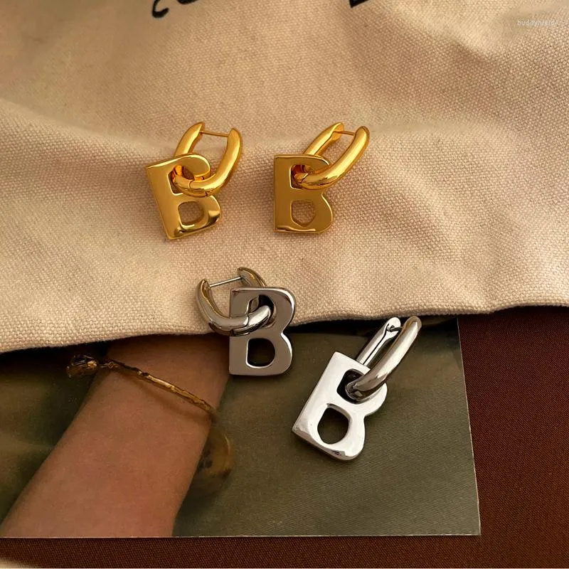Boucles d'oreilles pendantes cuivre pour femmes lettre B pendentifs qualité goutte à la mode élégant coréen or argent bijoux accessoires de fête