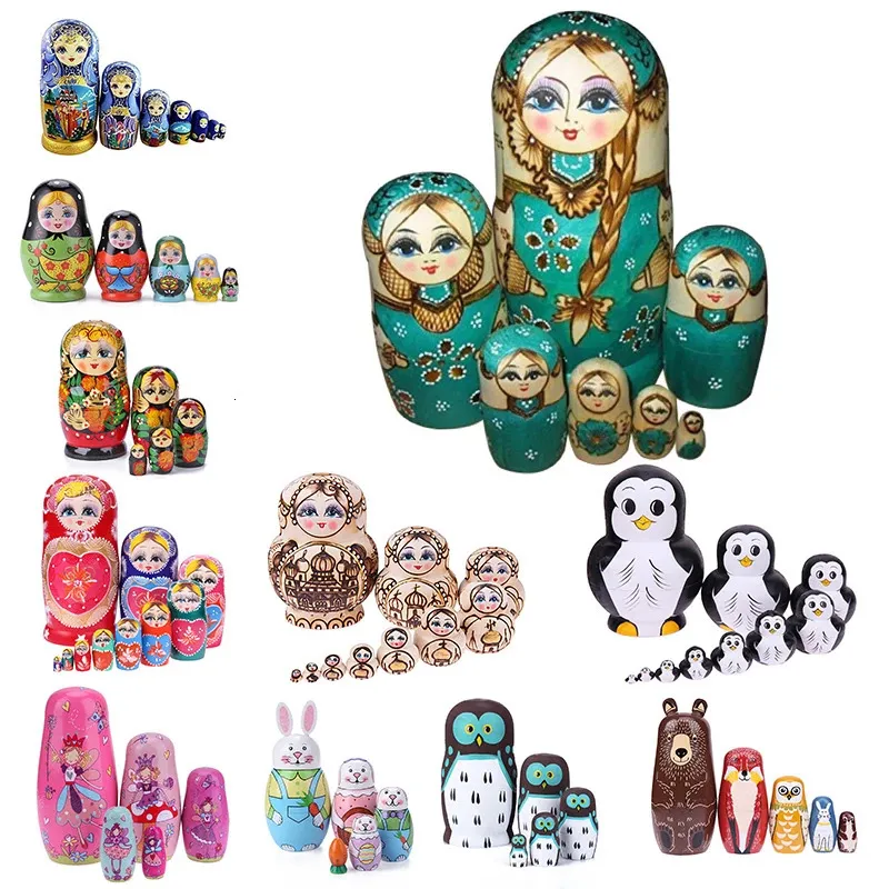 Dolls Wooden Matrioska Toys Girls Russian Nesting Children Educational Toy Handmade Wood Matryoshka Doll CraftsToy 230607