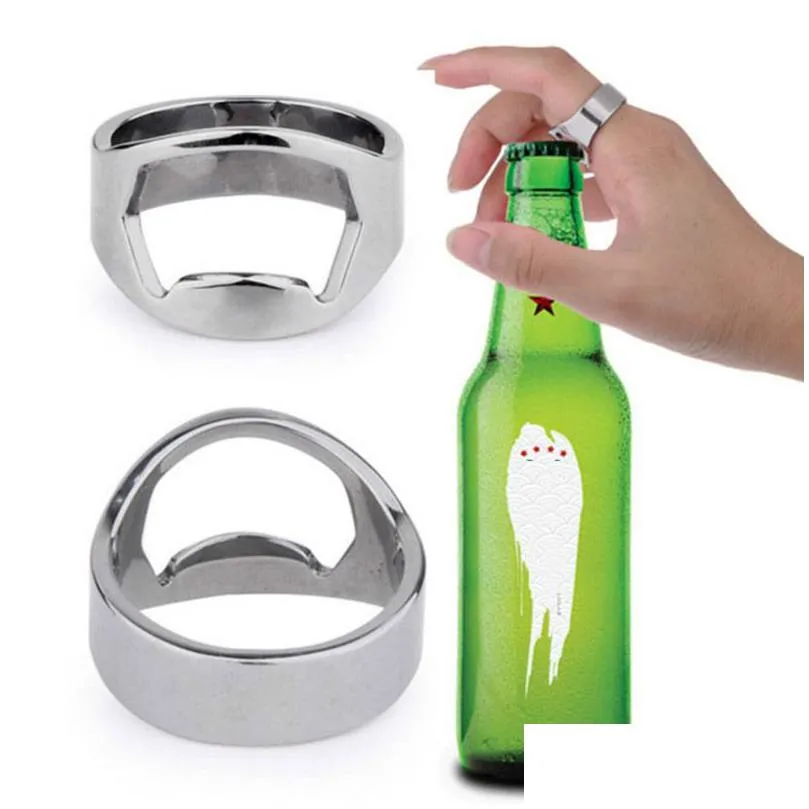 Autre Cuisine Salle À Manger Bar 22Mm Mini Anneau Ouvre-bouteille De Bière Outils De Cuisine En Acier Inoxydable Doigt Ringshape Bouteilles Bières Cap Openi Dhmha