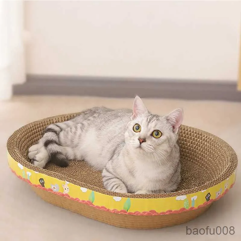 Oval Corrugated Paper Cat Nest Bed With Claw Toys Cat Kennel