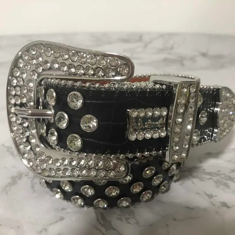 Cintura del progettista di marca Bb Simon Uomo per donna Cinture di diamanti lucidi Nero su blu bianco multicolore con strass Bling come regalo