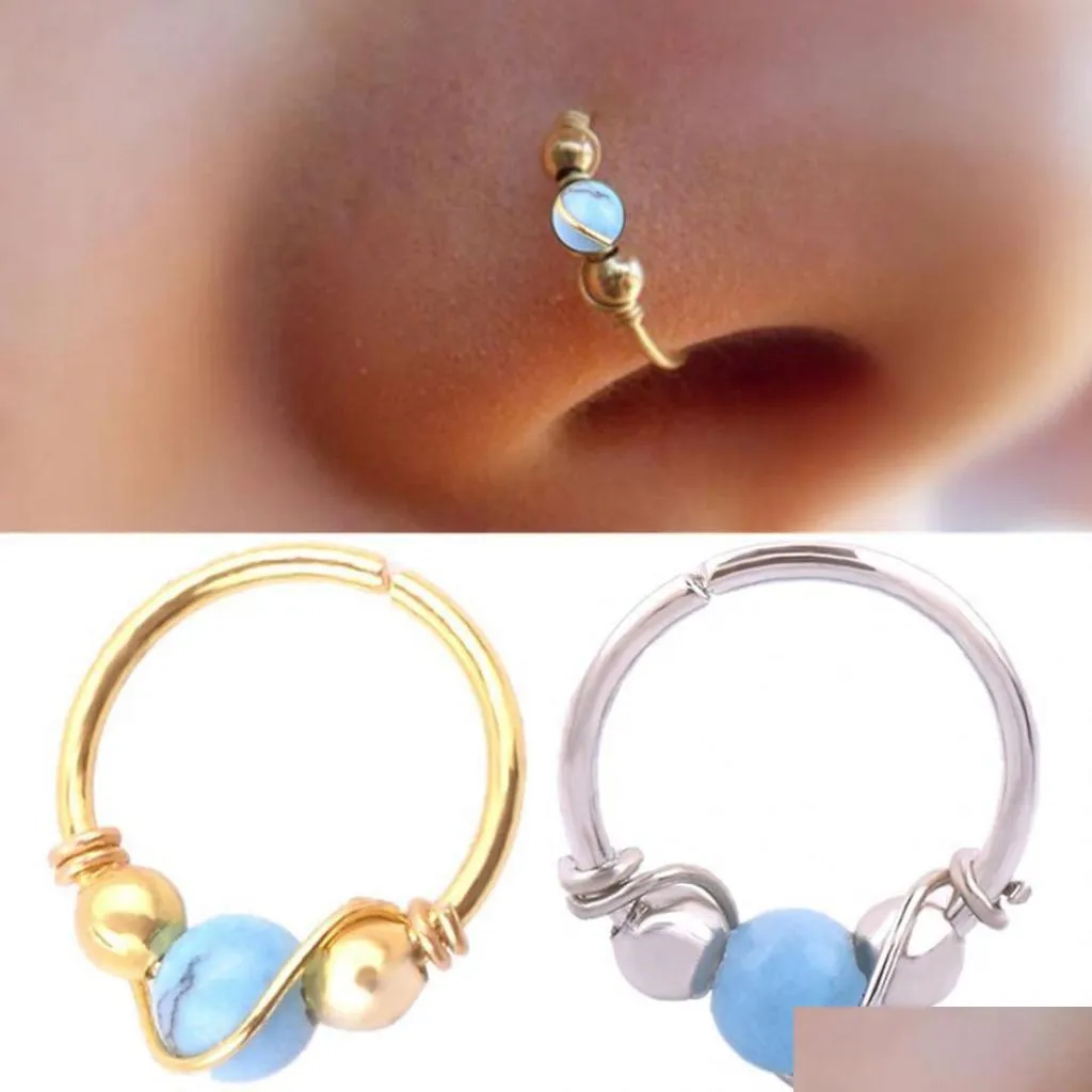 Nose Rings Studs Fashion Women Beads Earring Lip Ring Nostril Hoop Body Piercing Jewelry Drop Delivery Dhhfd