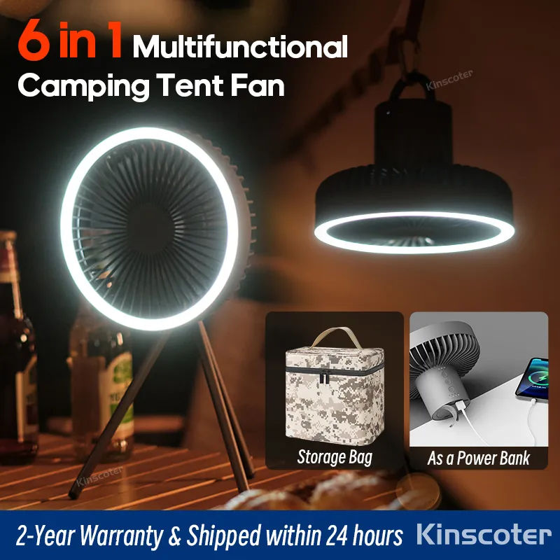 Other Home Garden 10000mAh Camping Fan Oplaadbare Desktop Draagbare Circulator Draadloze Plafond Elektrische Ventilator met Power Bank LED Verlichting Statief 230607