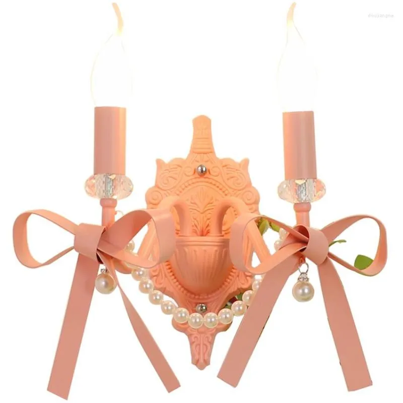 Wall Lamp French Pink Bow Metal Lamps Bedroom Bedside Study Princess Girl Ckids Room Led Sconces Lights Decor Lighting Fixtures
