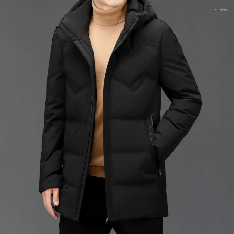 Hommes vestes hommes chaud doudoune Premium longue à capuche fermeture éclair remplie 90% canard classique noir épaissi confortable manteau d'hiver