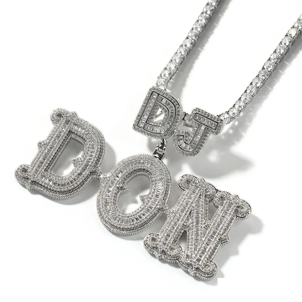 Pendant Necklaces Az Custom Name Letters T Zircon Tail Buckle Men Women Gift Jewelry Drop Delivery Pendants Dhuxi