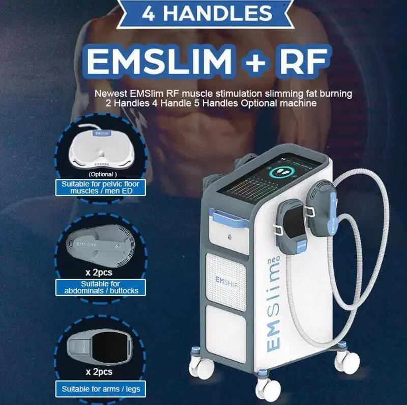 EMS Terapisi Zayıflama Dikey 4 Kulplar EMSLIM NEO Yüksek Yoğunluklu Elektromanyetik Yapı Kas Vücudu Heykel Makinesi RF ile