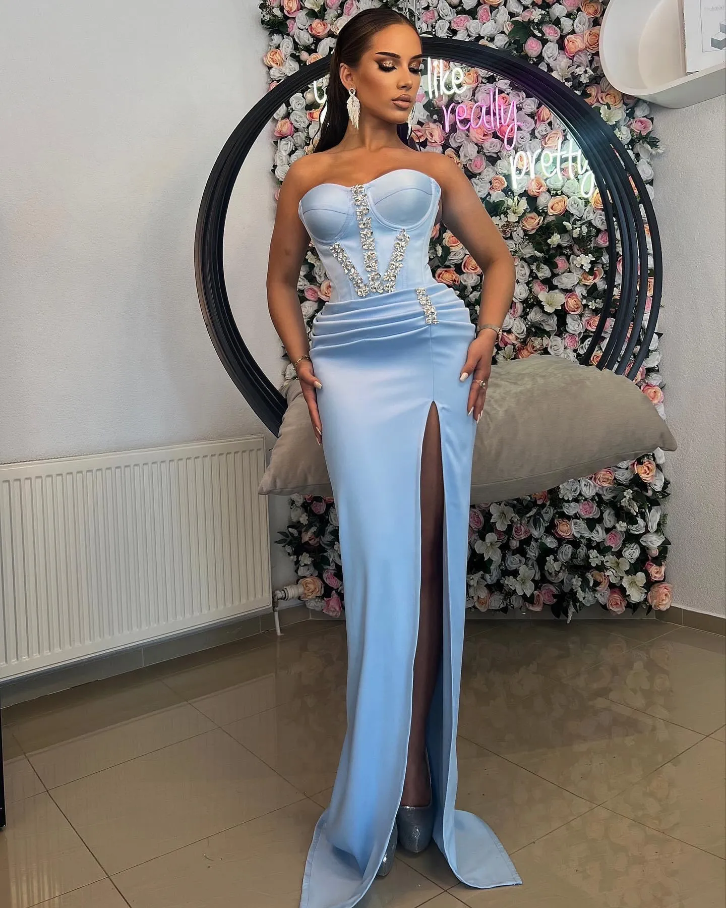 graduation dress high neckline A-Line Knee Length Sequined Graduation Dresses COCOMELODY CS0563, Mulberry main image 0