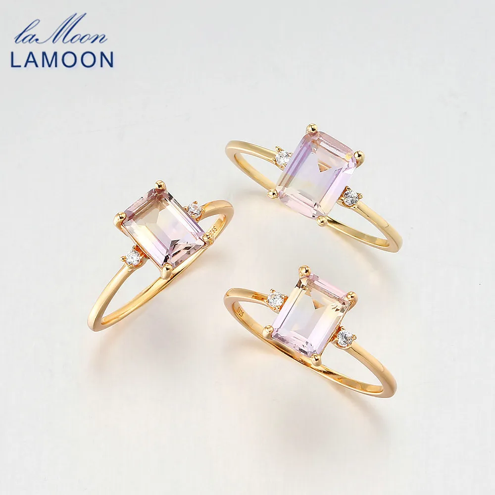 バンドリングLAOOM VINTAGE GEMSTONE NATURAL AMERTINE RING FOR WOMEN SQUARE AMETHYST 925 STERLING SILVER GOLDメッキファインジュエリーRI191 230608