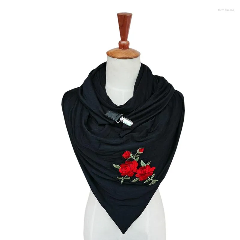 Halsdukar design stickade kvinnor mode bomullsscarf rose blomma applikation broderi lappar triangel scaves vinter poncho sjalar