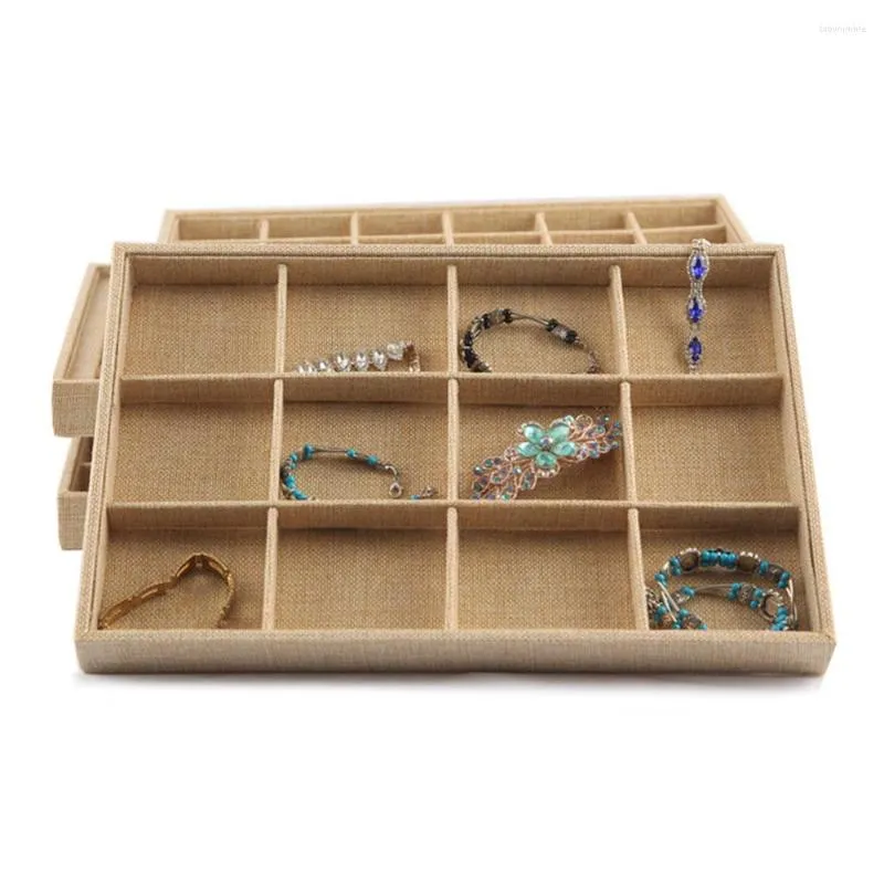 Jewelry Pouches Linen Box Necklace Display Stand Bracelet Ring Earring Pendant Tray Case Jewellery Storage Organizer