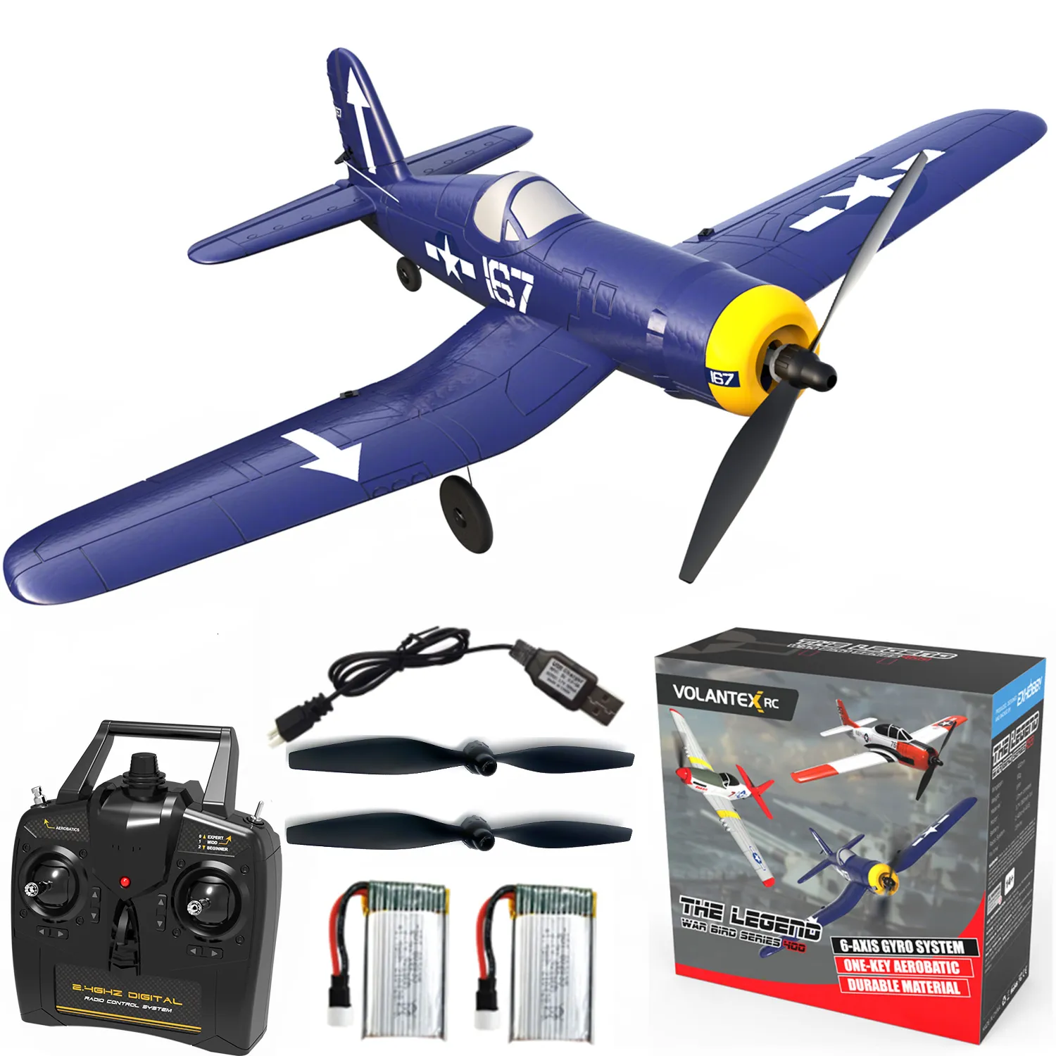 Electric Aircraft Volantex F4U RC 평면 Onekey Aerobatic 24G 4CH EPP 폼 400mm 날개 길이 팬 원격 제어 비행기 전투기 7618 230607