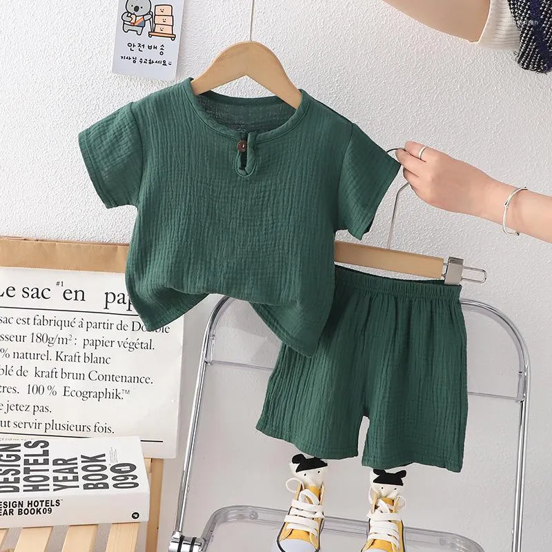 Clothing Sets Children's Summer Suit Korean Style Clothes For Baby Boys 18 To 24 Months Solid Color Short Sleeve T-shirts And Shorts