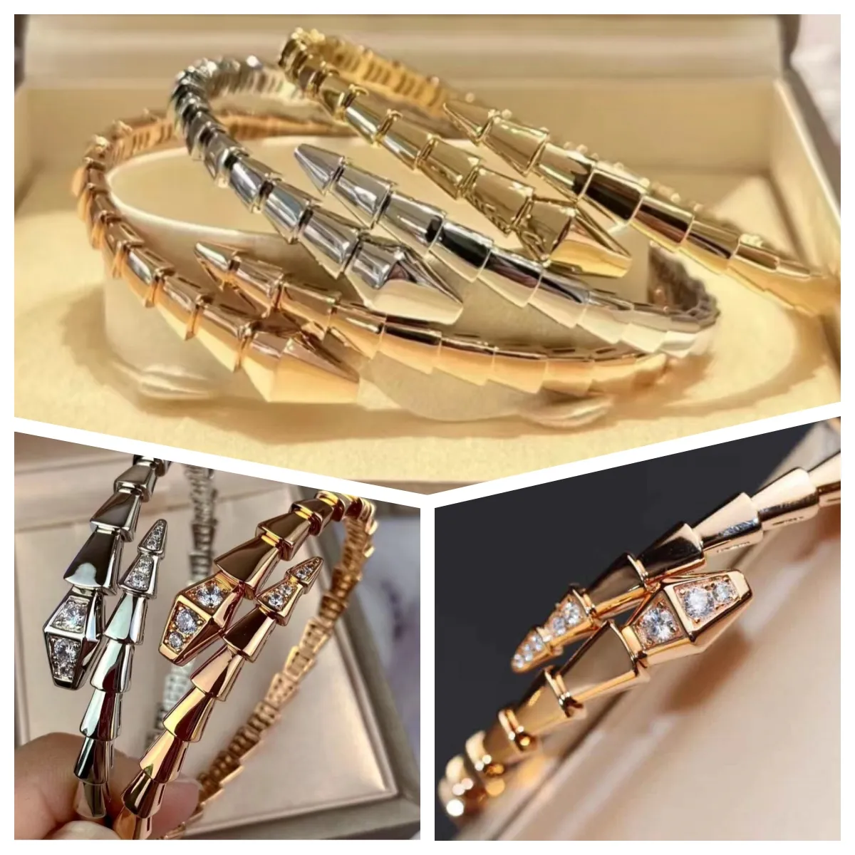 Senza scatola 5A Designer di gioielli in osso Bracciale serpente a cerchio singolo stretto Braccialetti in oro Braccialetti Regalo di compleanno per feste